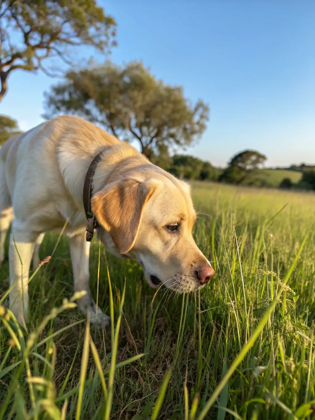 A hunting dog participating in a training session, demonstrating tracking skills in a natural woodland environment, emphasizing responsible hunting practices.